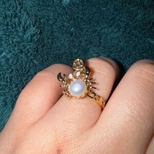 Gold Mooncrab Pearl Zodiac Ring Cancer Crab Ring with Pearl and Crystal Accents